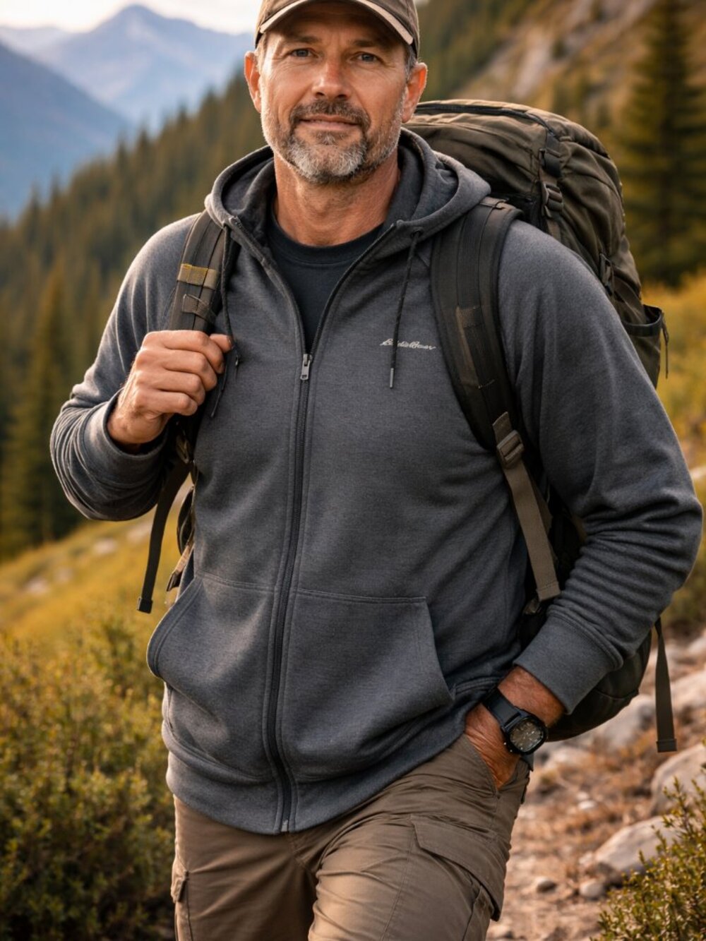 Eddie Bauer Men's Motion Free Dry Performance Full Zip Hoodie Jacket Size L Gray